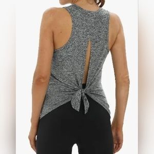 Yogalicious Women's Tank Top Size XS  Open Back Knotted Heathered Gray